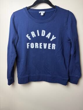 J. Crew Factory Womens Size XS Crewneck Sweatshirt Navy Blue Friday Forever Fun